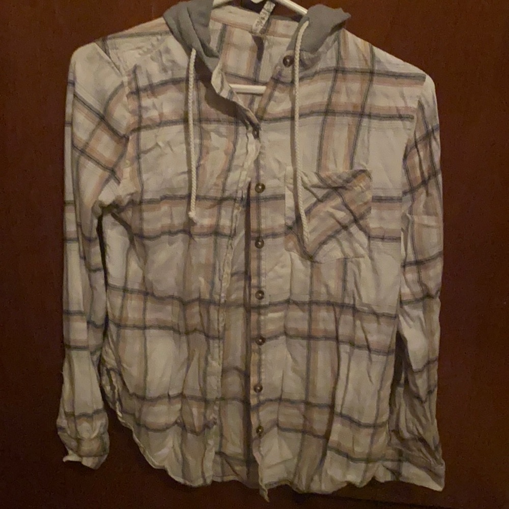 SO Jr’s button up Gray hooded shirt XS